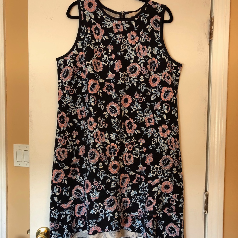 NWT Loft Sleeveless Navy Floral Dress, Size 18